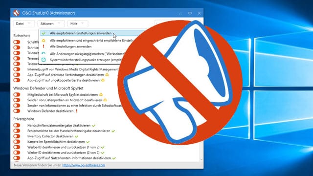 O&O ShutUp10: Antispy-Tool will der Neugier von Microsoft einen Riegel vorschieben.