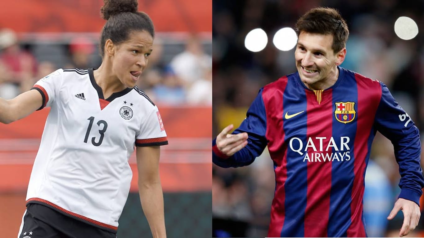UEFA-Wahl: Deutschlands ehemalige Nationalspielerin Celia Sasic (li.) und Barca-Superstar Lionel Messi sind "Europas Fußballer des Jahres 2015".