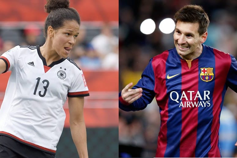 UEFA-Wahl: Deutschlands ehemalige Nationalspielerin Celia Sasic (li.) und Barca-Superstar Lionel Messi sind "Europas Fußballer des Jahres 2015".