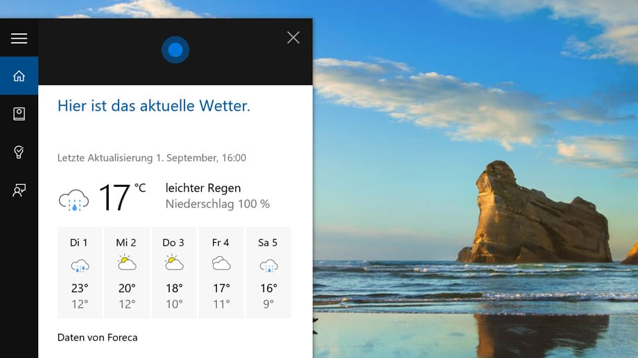 Die Wetter-Vorhersage ist mit Cortana nur einen Sprachbefehl entfernt.