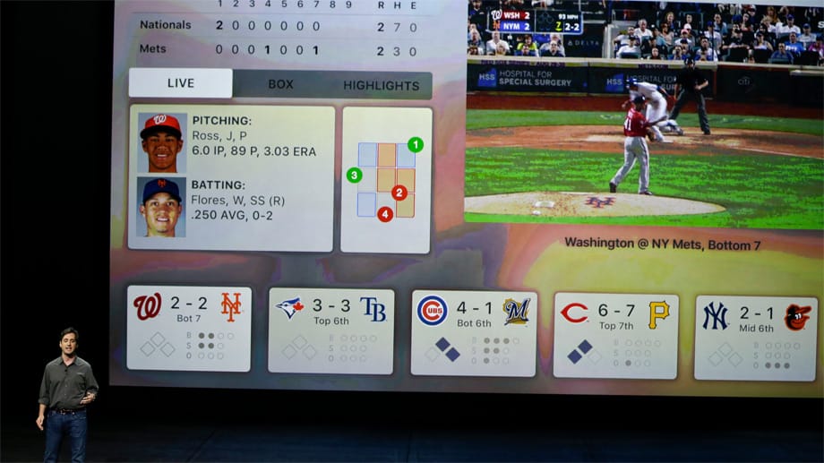 Fernsehprogramme wie hier Sportübertragungen werden durch Apps auf Apple TV mit Informationen wie Statistiken ergänzt.