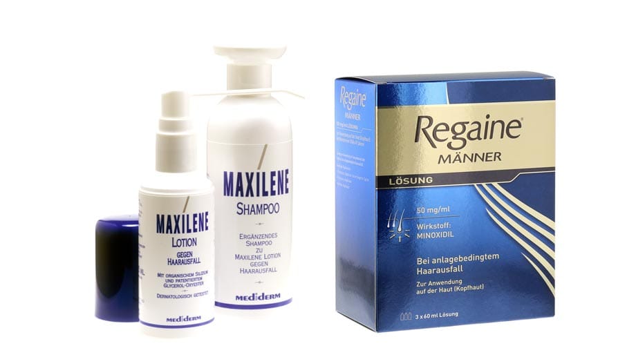 Haarwuchsmittel auf Basis von Minoxidil wie Regaine (Shampoo um 85 Euro) und Maxilene (Lotion um 40 Euro, Shampoo um 12 Euro) sind eine der wenigen frei verkäuflichen Mittel, die auch wirken.