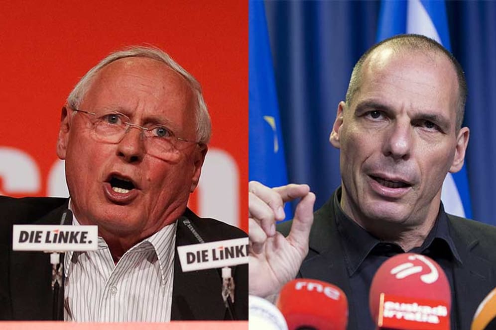 Oskar Lafontaine (li.) und Gianis Varoufakis sind Gegner der europäischen Finanzpolitik.