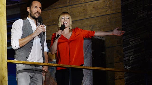 Alexander Mazza und Francine Jordi bei der Generalprobe der "Stadlshow". Das Moderatoren-Paar soll auch das junge Publikum in Schunkelstimmung versetzen.