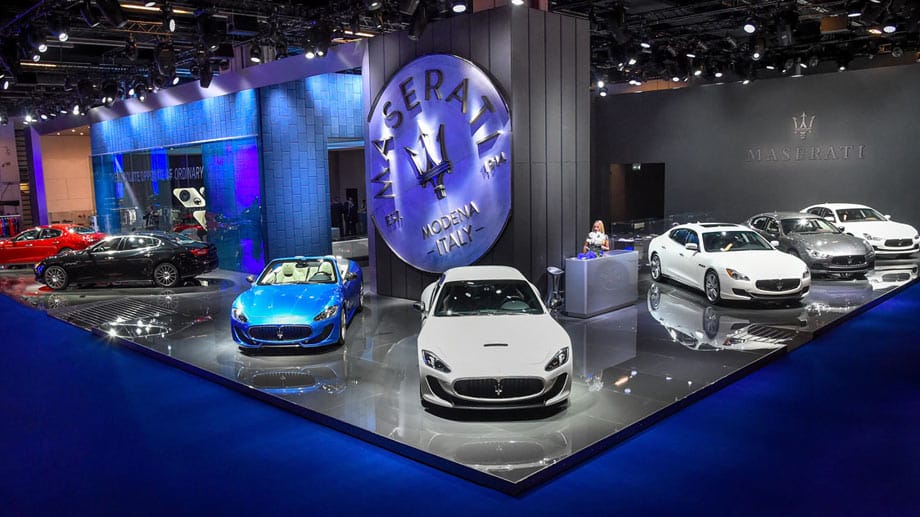Stand von Maserati auf der IAA 2015: Auf der Messe gibt es wieder zahlreiche Luxusboliden zu bestaunen.