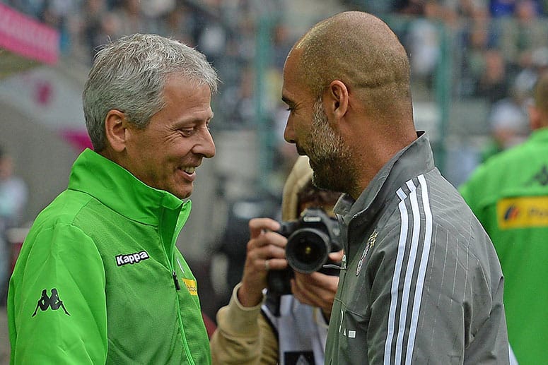 Respektvoller Umgang: Lucien Favre und Pep Guardiola beim Telekom Cup im Sommer dieses Jahres.
