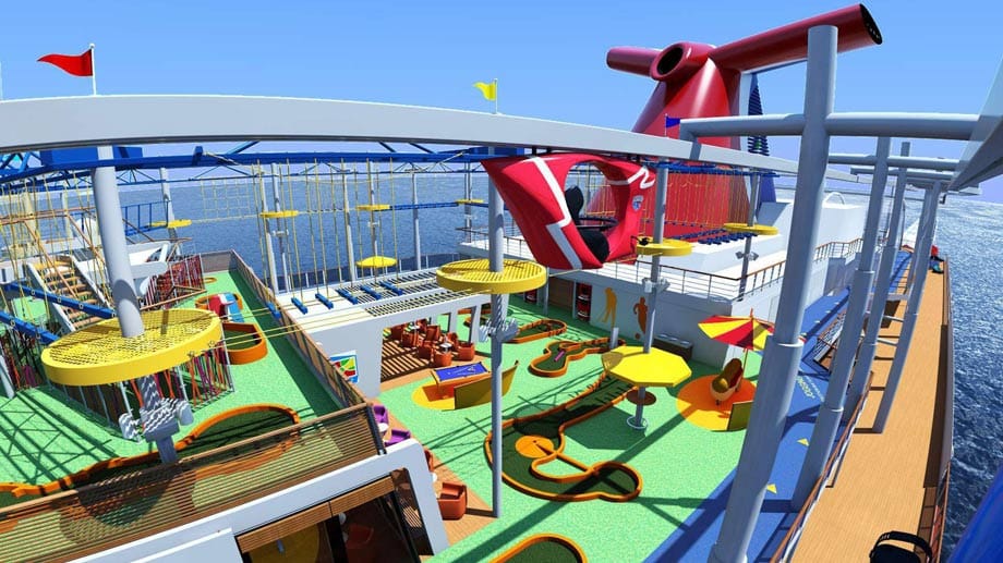 Die "Carnival Vista" geht im Mai auf Fahrt. Neu ist der "SkyRide", ein Parcours mit seitlich offenen Hängegondeln in 45 Metern Höhe. Dazu kommt ein großer Wasserpark mit 140-Meter-Röhren-Rutsche. Das Schiff wird als erstes zudem ein IMAX-Kino an Bord haben.