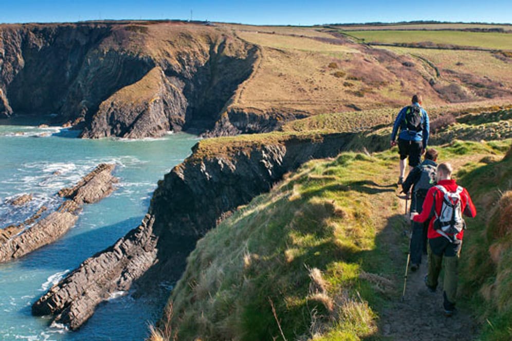 Entlang der schroffen Küstenlinie von Pembrokeshire windet sich der Wales Coast Path.