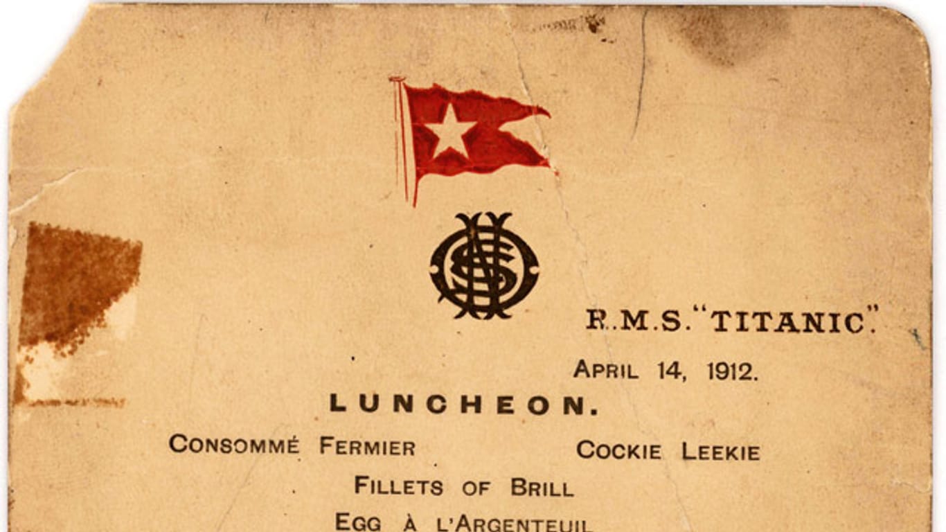 First-Class-Menu anno 1912: Das gab's zum letzten Mittagessen auf der "Titanic".