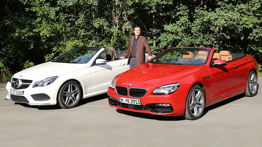 Unser Testfahrer Christian Sauer vergleicht das BMW 650i Cabrio mit dem Mercedes-Benz E 500 Cabrio. Beide Luxuswagen kommt mit PS-starken Achtzylindern.