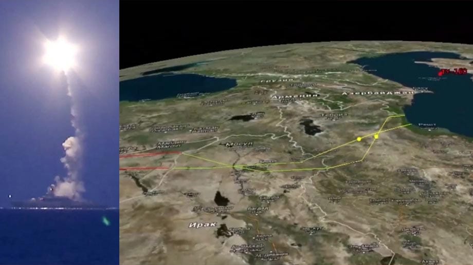 Russische Kriegsschiffe schießen Raketen vom Kaspischem Meer aus auf Ziele in Syrien ab. Russische Kriegsschiffe schießen Raketen vom Kaspischem Meer aus auf Ziele in Syrien ab.