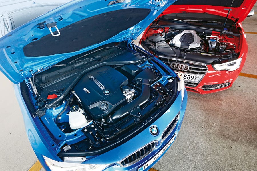 Die beiden Bayern setzen auf sechs Zylinder. Der Audi in V-Form mit Kompressor-Unterstützung und 333 PS. Der BMW hingegen kommt mit markentypischem und Reihensechser und Turboaufladung und 306 PS.