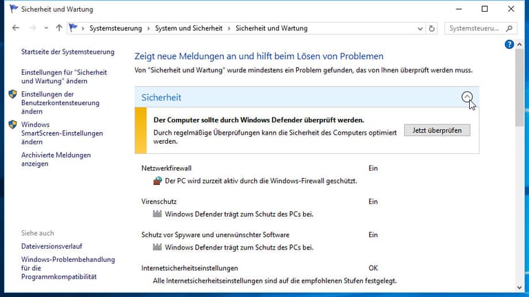 Sicherheits-Einstellungen in Windows 10 prüfen