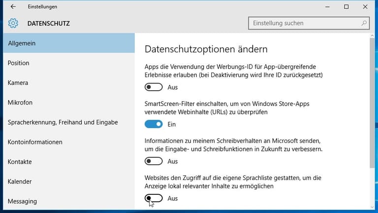 Datenschutz in Windows 10 ausweiten