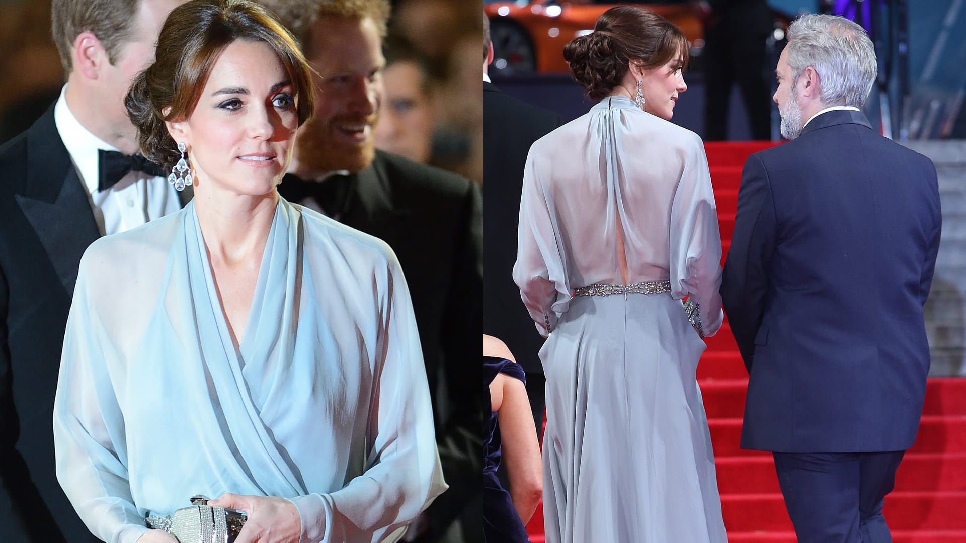 Bei der Weltpremiere des neuen James-Bond-Films "Spectre" in London trug Herzogin Kate keinen BH unter ihrem schicken blauen Kleid.