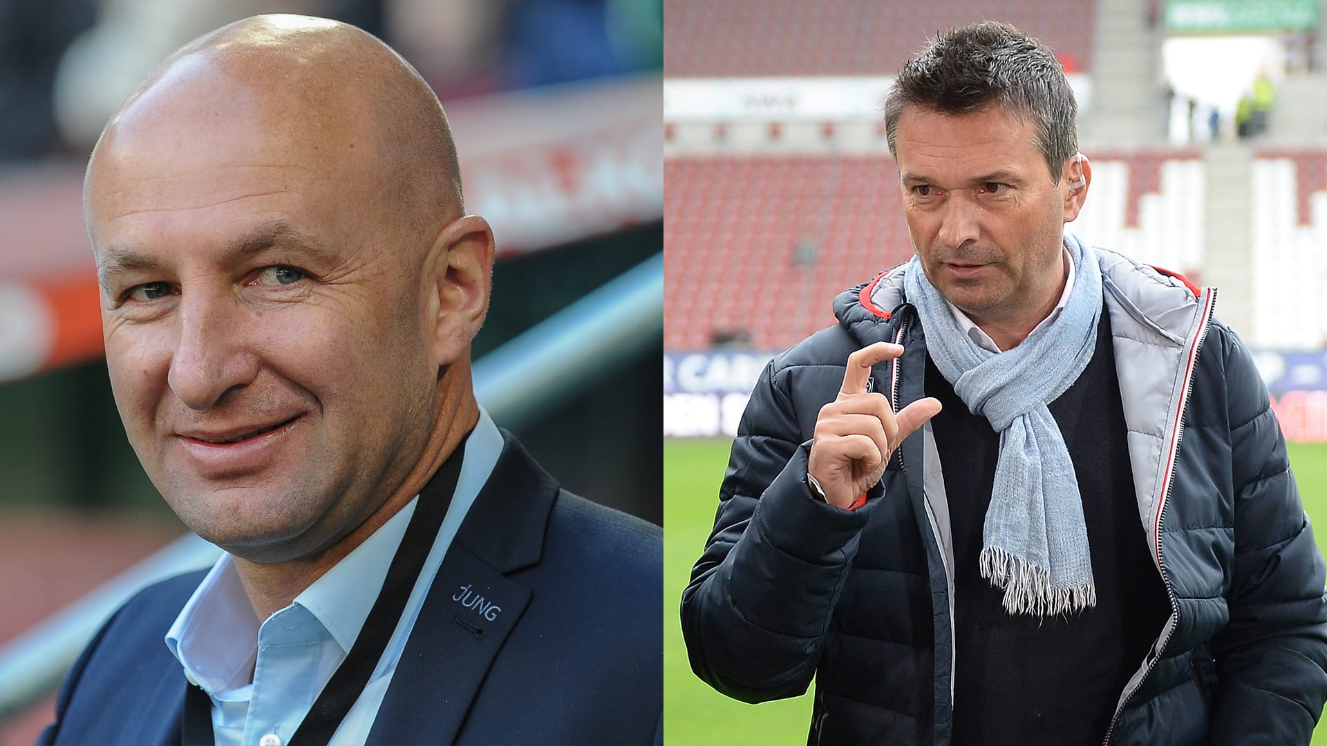 Augsburgs Präsident Klaus Hofmann und der Mainzer Manager Christian Heidel. Augsburgs Präsident Klaus Hofmann und der Mainzer Manager Christian Heidel.