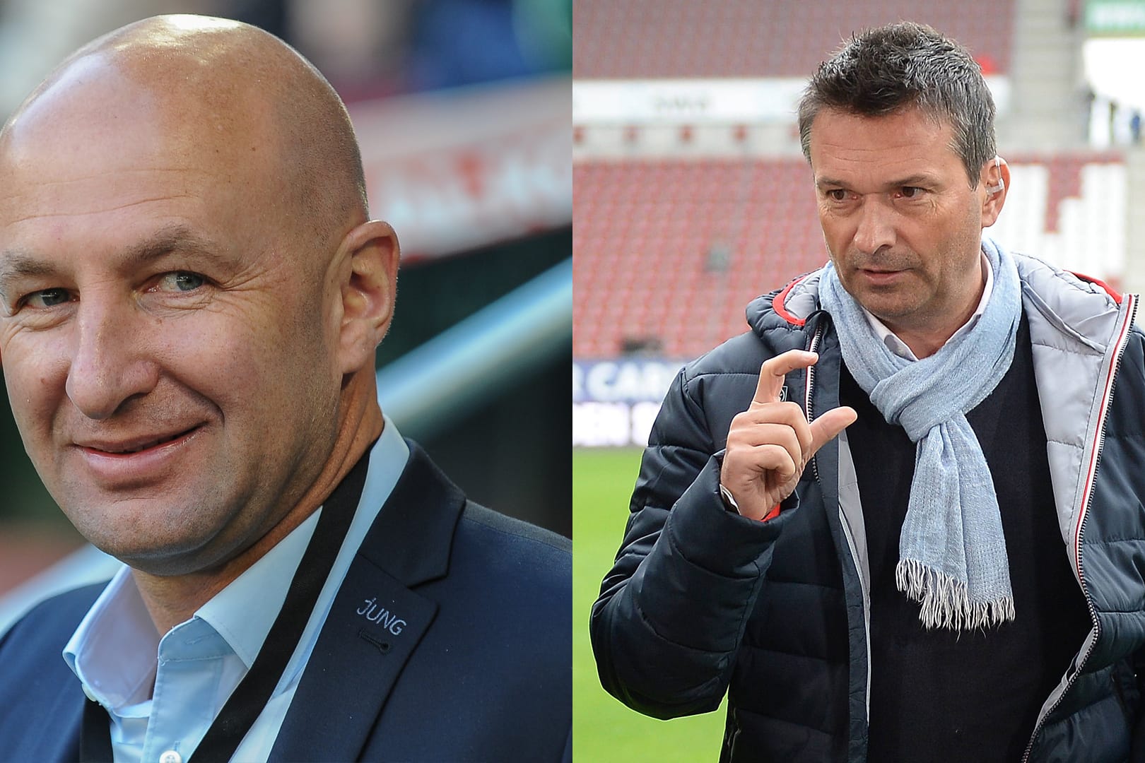Augsburgs Präsident Klaus Hofmann und der Mainzer Manager Christian Heidel.