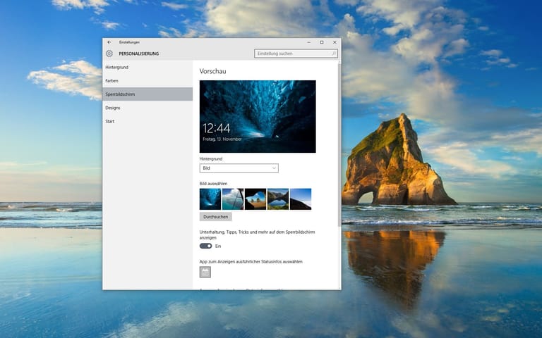 Das Bild auf dem Sperrbildschirm lässt sich in den Windows-Einstellungen unter "Personalisierung" -> "Sperrbildschirm" anpassen.