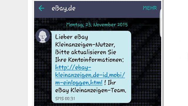 Phishing-Angriff: Vermeintliche SMS von Ebay lockt Kleinanzeigen-Nutzer in die Falle.