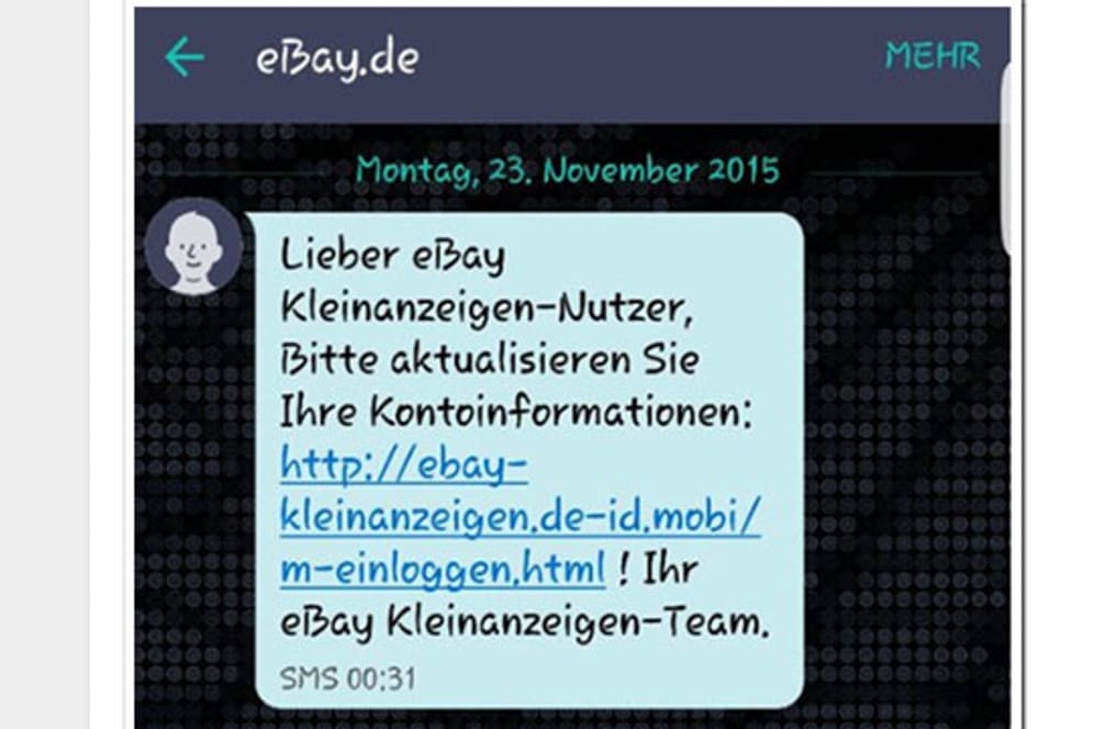 Phishing-Angriff: Vermeintliche SMS von Ebay lockt Kleinanzeigen-Nutzer in die Falle.