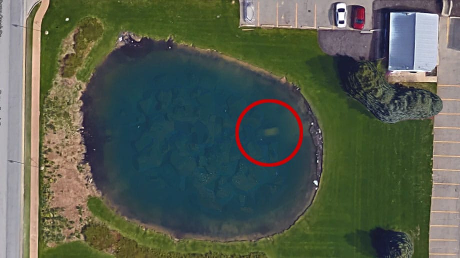 In einem Teich in Michigan liegt ein versunkenes Auto. Zu sehen auf Google Maps.