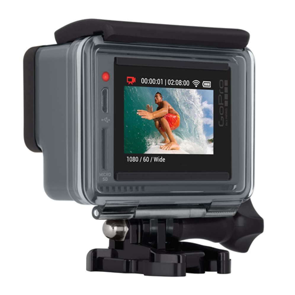 Die GoPro Hero+ LCD für 330 Euro ist ein gut ausgestattetes Einstiegsmodell mit WLAN, Bluetooth und LCD-Bildschirm. Der Kamerasensor löst mit acht Megapixeln auf, Videos lassen sich mit 1080p60 aufzeichnen. Wasserdicht ist sie laut Hersteller bis 40 Meter.