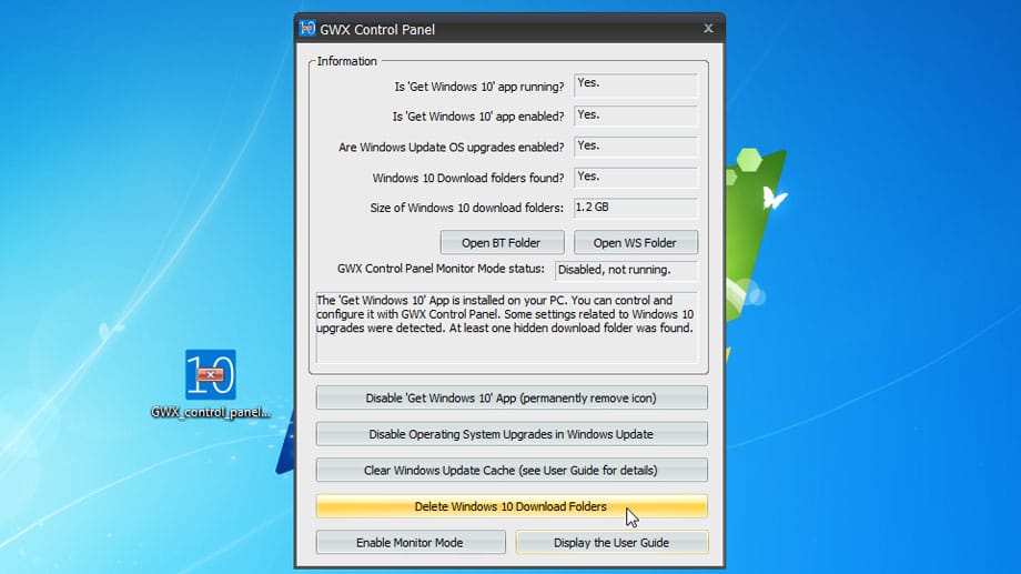 GWX Control Panel säubert die Festplatte von Update-Resten