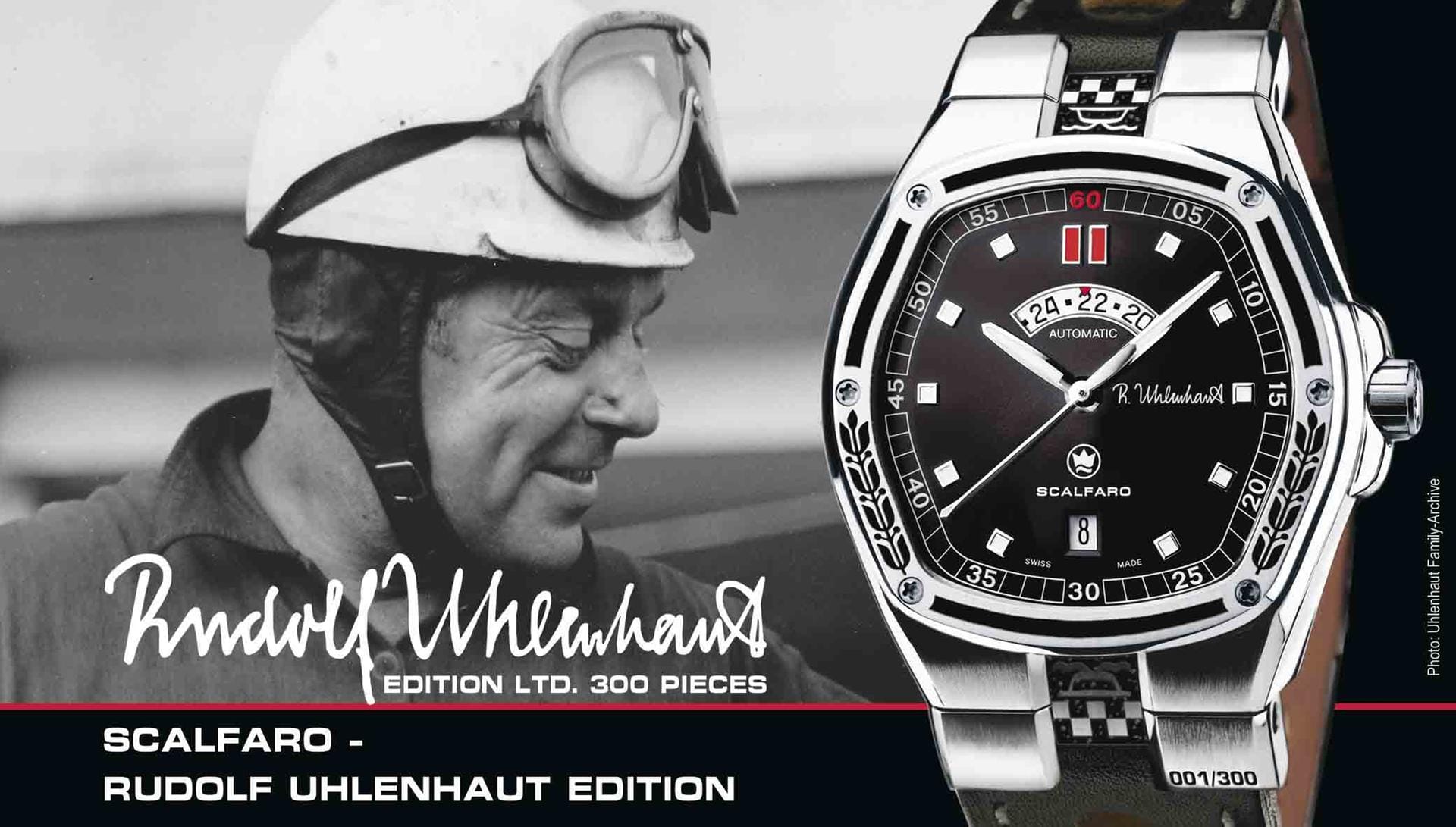 Die auf 300 Stück limitierte Rudolph Uhlenhaut Edition setzt dem Konstrukteur der Sportwagenikone Mercedes 300 SL ein Denkmal. Bei der mechanischen Uhrenserie sind historische Originalmaterialien der Sportwagenikone in die Keramikelemente des Uhrgehäuses integriert. Die Uhren mit der Rennwagen-DNA kosten ab 3950 Euro.