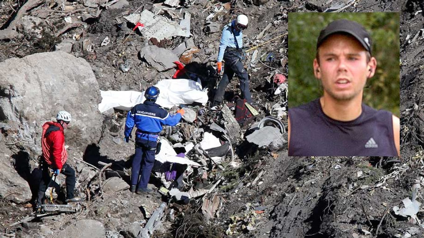 Copilot Andreas Lubitz gilt als verantwortlich für den Absturz. Helfer durchsuchen die Trümmer des zerschellten Airbus.