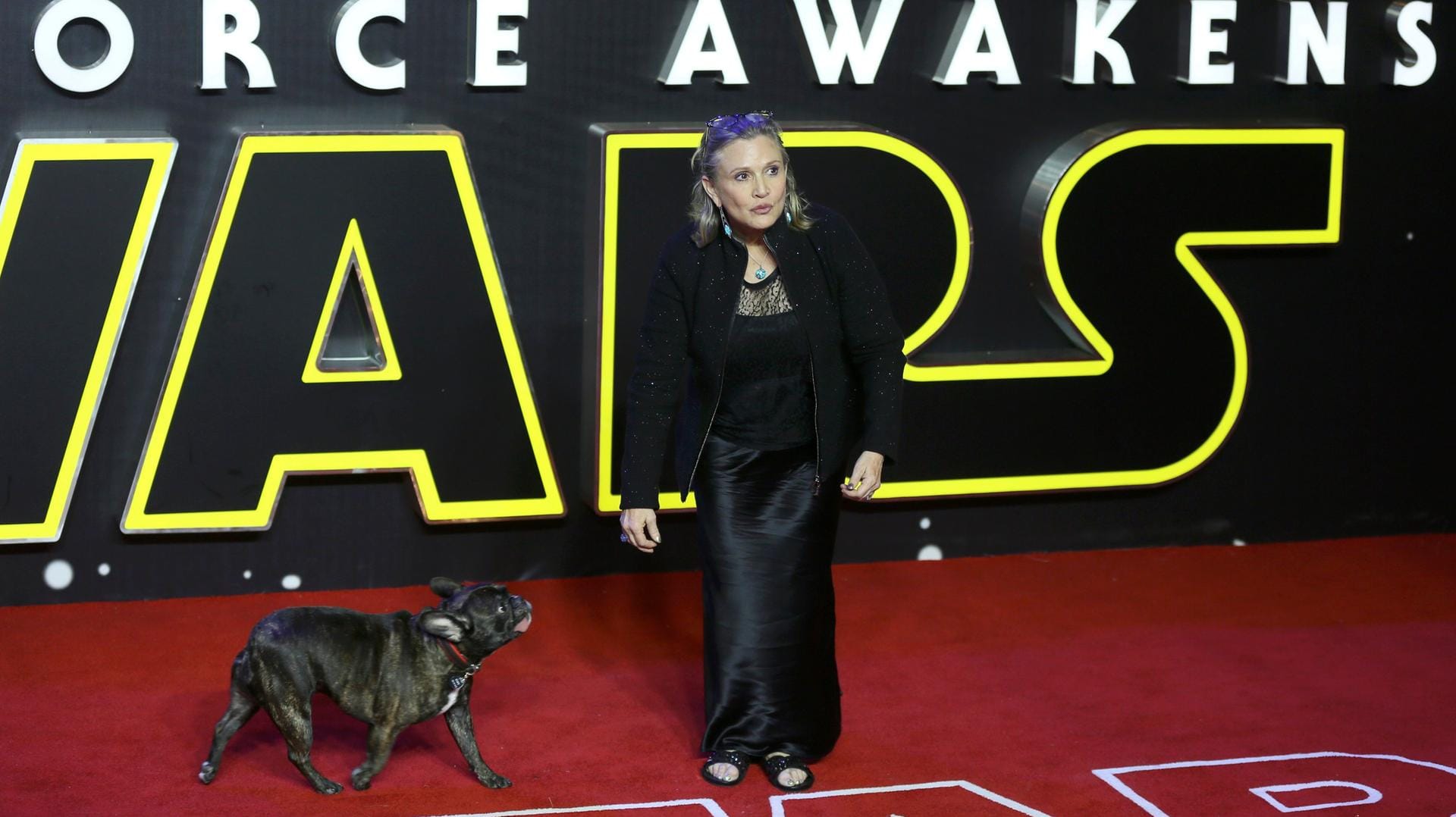 Carrie Fisher und ihr tierischer Begleiter.