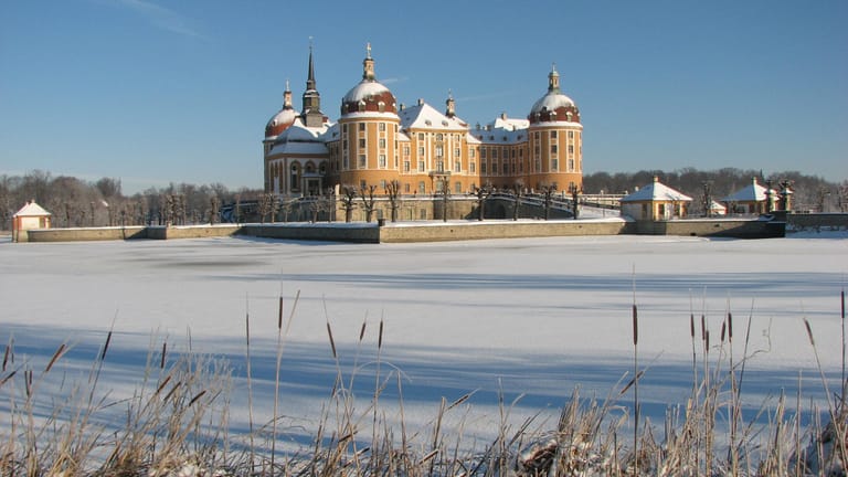 So sieht die Moritzburg bei Dresden im Winter aus.