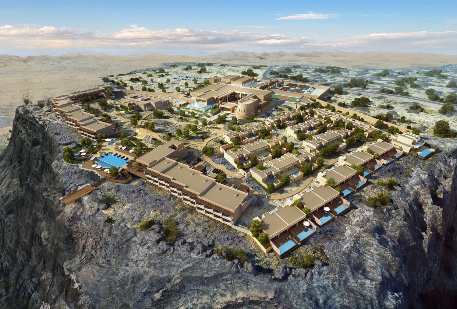 Im Oman entsteht auf 3000 Meter Höhe im Hadschar-Gebirge das "Anantara Jabal Al Akhdar Resort". Es soll das zweithöchstgelegene Fünf-Sterne-Hotel der Welt sein.