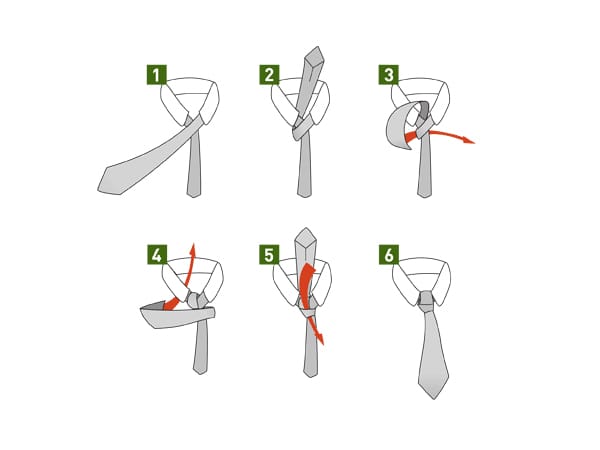 Der einfache Windsorknoten eignet sich perfekt für Hemden mit Button-down Krägen. Legen Sie sich die Krawatte bei hochgestelltem Hemdkragen um und kreuzen Sie die beiden Enden. Das breite Ende sollte 30 Zentimeter unter dem schmalen Ende hängen.