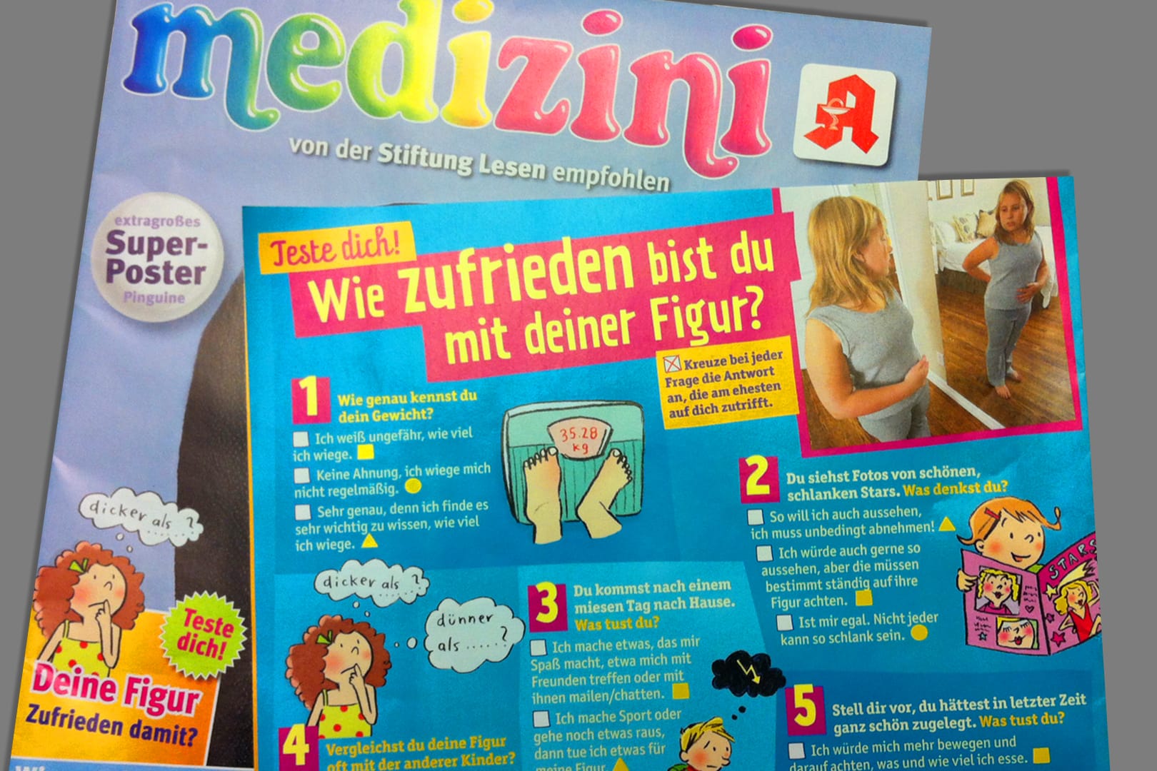 Magersucht: Mit diesem Figur-Test für Kinder hat das Apothekenmagazin "Medizini" heftige Kritik geerntet.