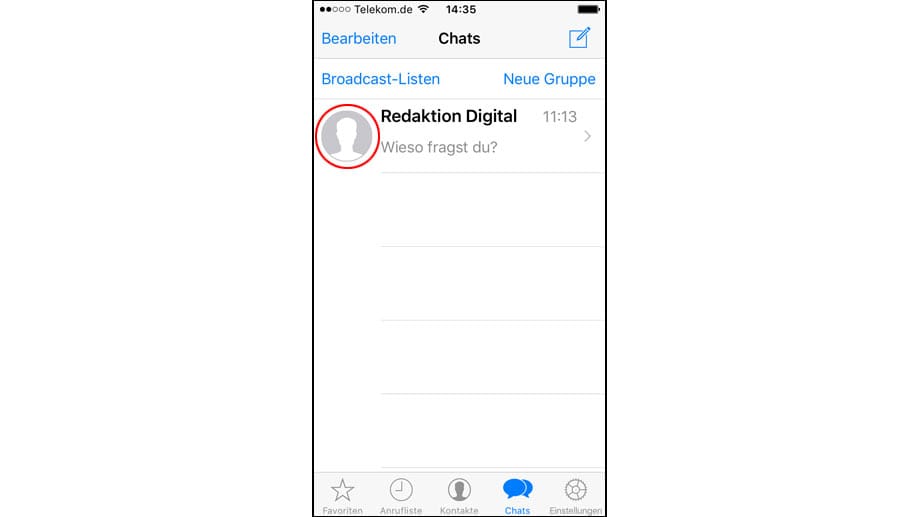 Ist es bei einem Ihrer WhatsApp-Kontakte auf einmal verschwunden und wird nur noch – wie hier im Screenshot – ein Symbol-Avatar angezeigt, deutet es darauf hin, dass der Nutzer Sie blockiert hat.