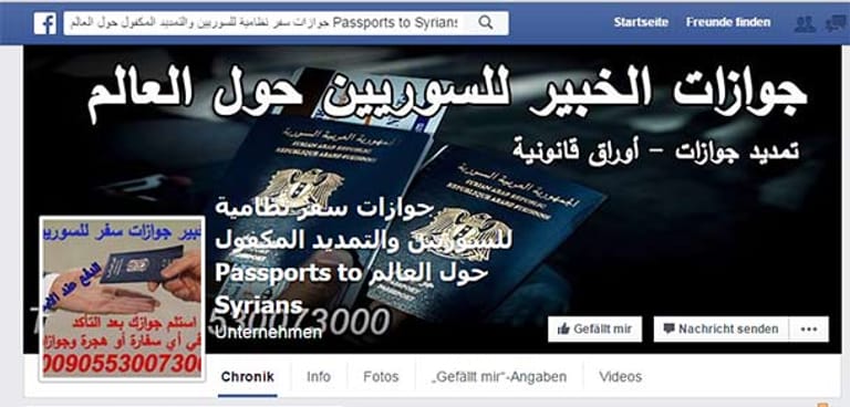 "Ausweise für Syrer rund um die Welt" - eine von vielen Facebook-Seiten, die beglaubigte syrische Pässe anbietet.