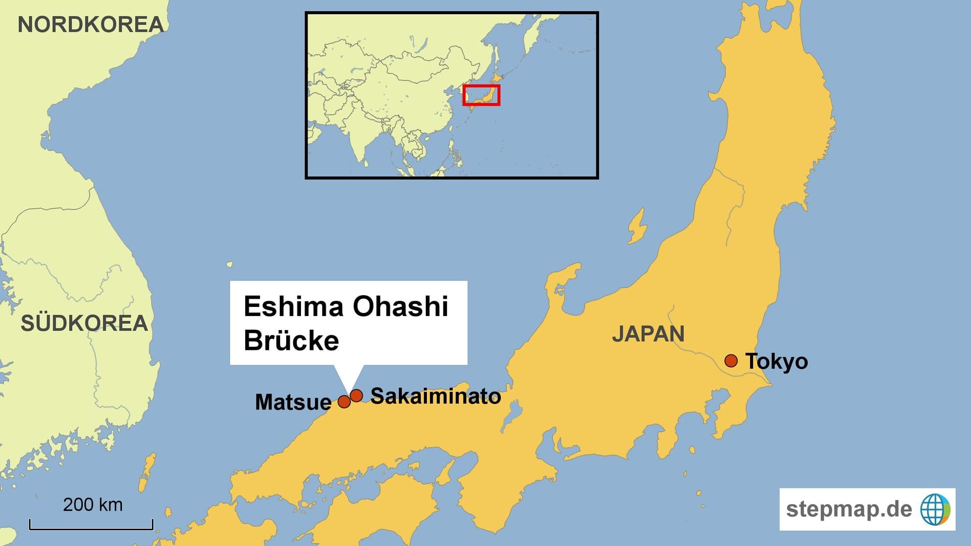 Die Eshima Ohashi Bridge verbindet die Städte Matsue und Sakaiminato, die am nördlichen Ende der japanischen Halbinsel Yumigahama liegen