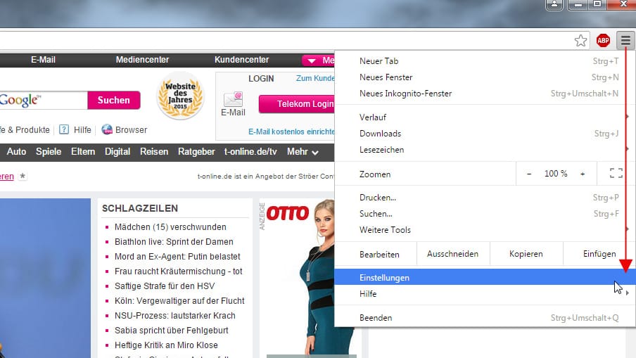 Adblocker in Chrome deaktivieren, 1. Schritt