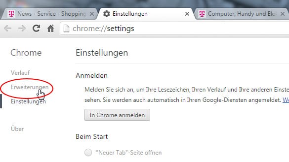 Adblocker in Chrome deaktivieren, 2. Schritt