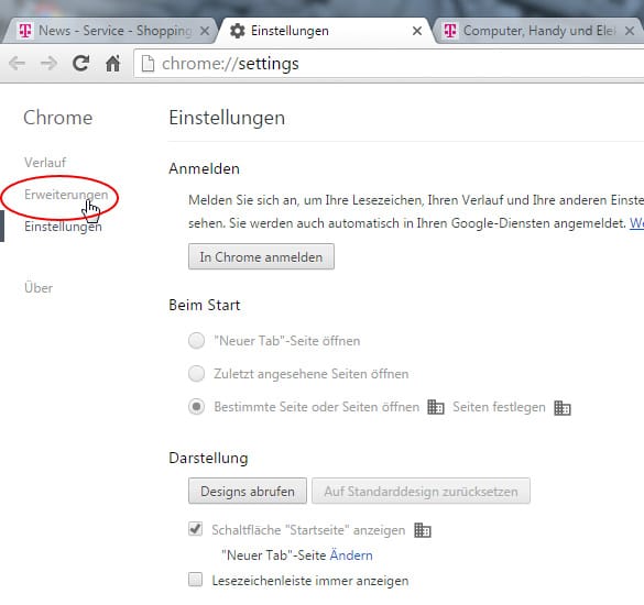Adblocker in Chrome deaktivieren, 2. Schritt