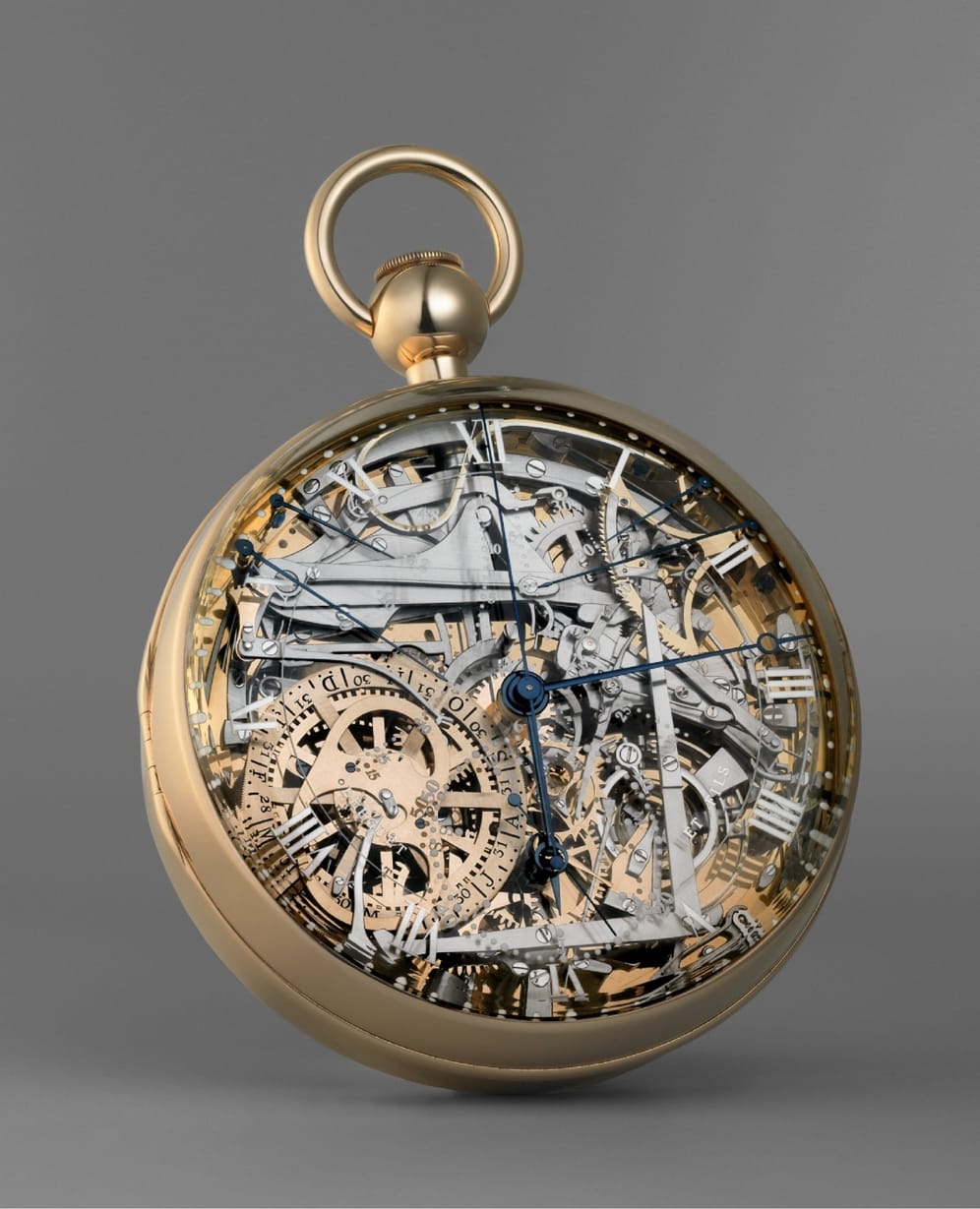 Außerhalb der Konkurrenz bei den teuersten Uhren der Welt läuft die Marie Antoinette von Breguet. Die Uhr für die französische Königin Marie Antoinette wurde 1783 bestellt. Doch erst 44 Jahre stellte die Manufaktur die Taschenuhr mit ihren zahlreichen Komplikationen auch fertig. Eine Replika von 2008 (im Bild) ist heute wohl mindestens 10 Millionen Euro wert.