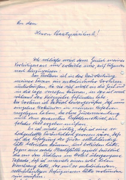 Seite eins des Eichmann-Briefs in Handschrift.