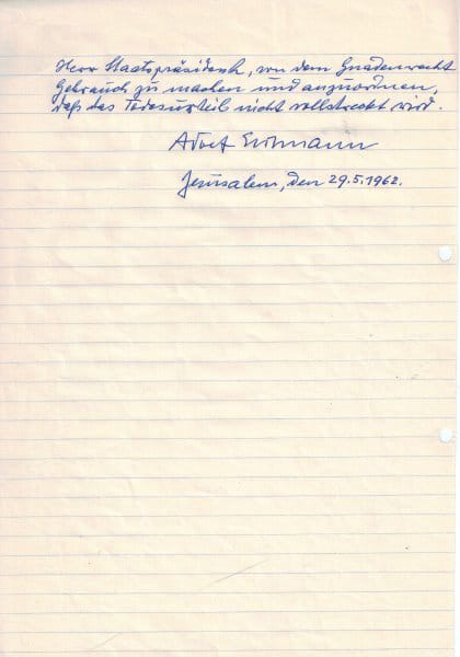 Seite drei des Eichmann-Briefs in Handschrift.