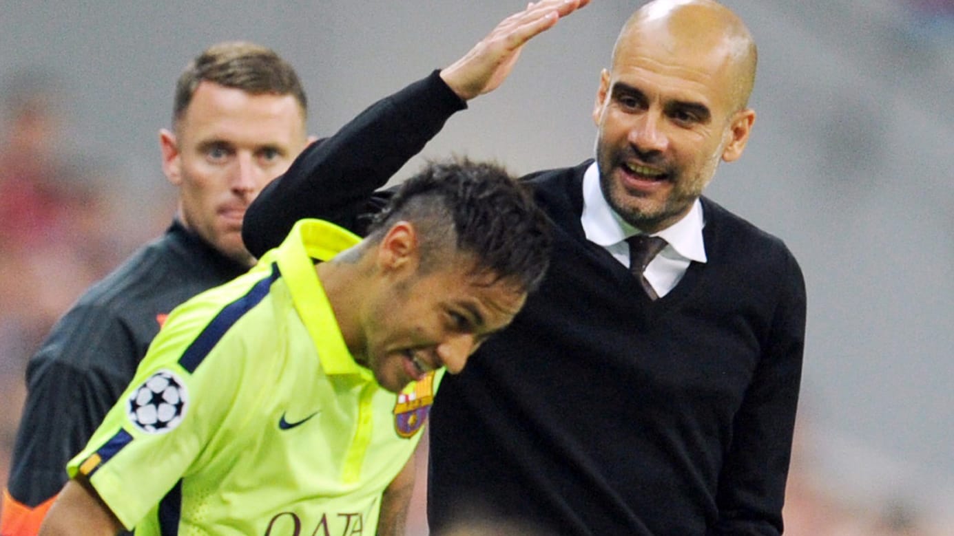 Freundschaftlicher Klaps auf den Hinterkopf: Neymar (li.) und Pep Guardiola schätzen sich sehr. Freundschaftlicher Klaps auf den Hinterkopf: Neymar (li.) und Pep Guardiola schätzen sich sehr.