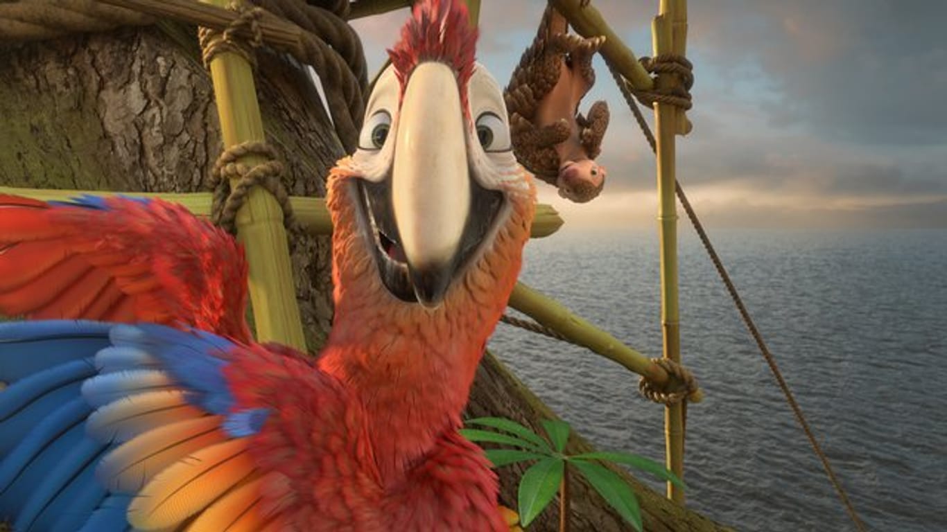 Papagei Dienstag und Schuppentier Pango im 3D-Animationsfilm "Robinson Crusoe".