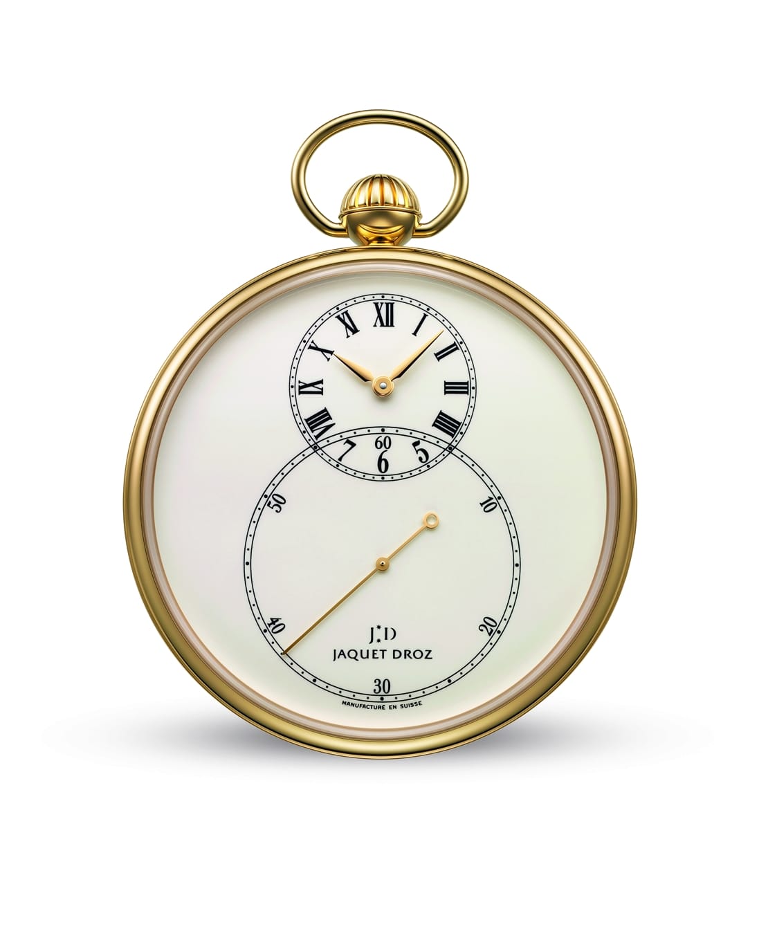 Die "The Pocket Watch Ivory Enamel" von Jaquet Droz gehört der Kollektion Legend Geneva an. Handaufzug, Gehäuse aus Gelbgold, elfenbeinfarbenes Grand-Feu-Email-Zifferblatt. Ab 27.700 Euro.