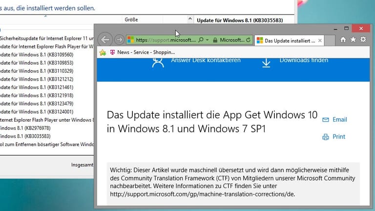 Das Windows Update KB3035583 erweitert den PC nach der Aktualisierung um die Reservierungs-App für Windows 10.