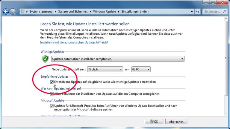 "Empfohlene Updates" in Windows 7 und 8.1 vom Download ausschließen.