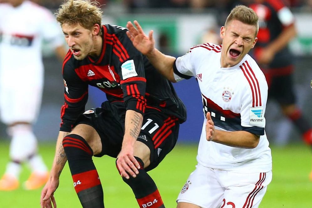 Hartes Foul? Stefan Kießling (links) im Zweikampf mit Joshua Kimmich.