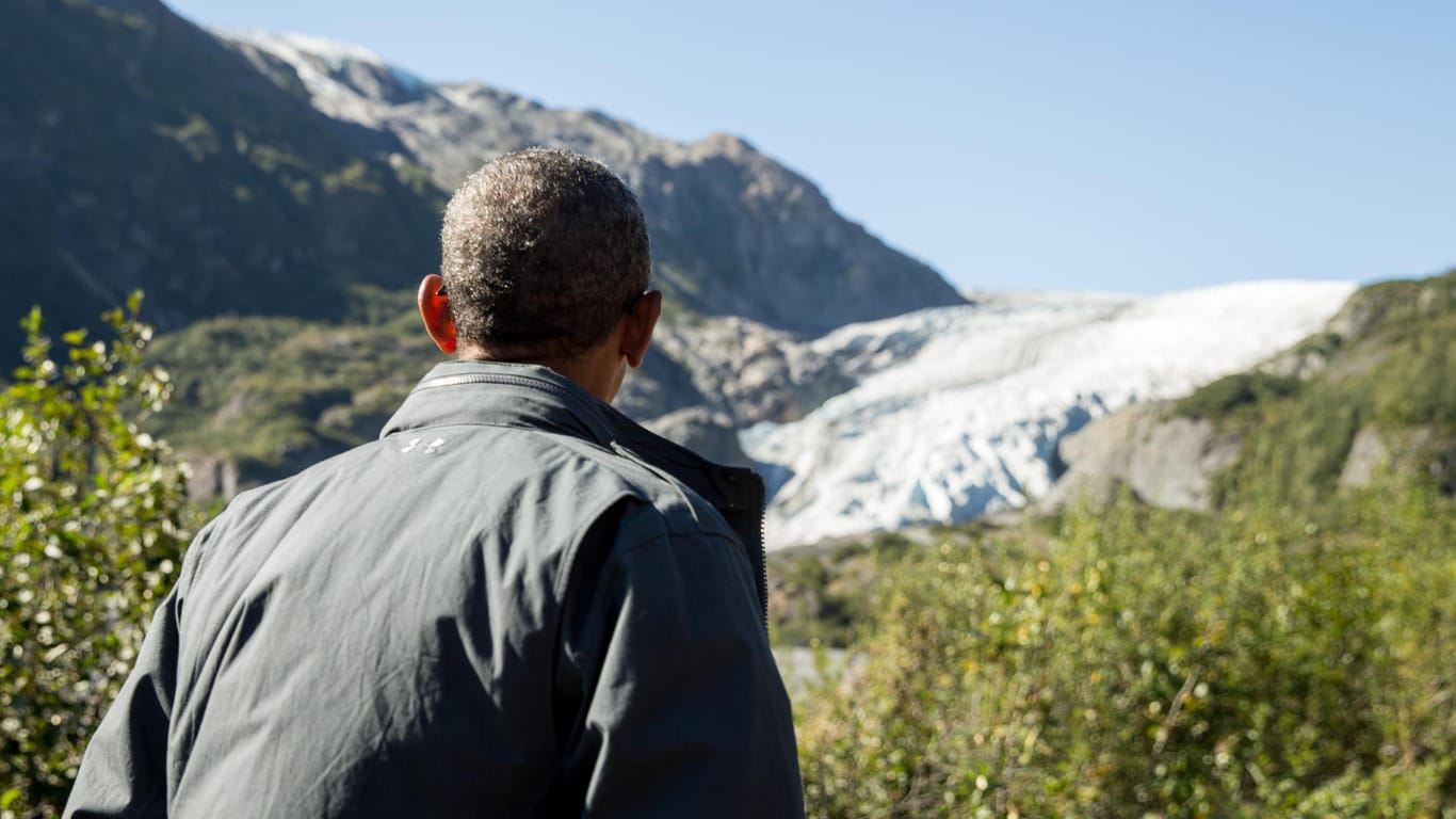 Barack Obama im US-Bundesstaat Alaska: der Klimawandel lässt die Gletscher schmelzen.